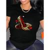 Mărime Europeană Femei Pantofi cu Toc Înalt Imprimeu Leopard Tricou Gât Rotund Mânecă Scurtă Casual Primăvară Vară Top