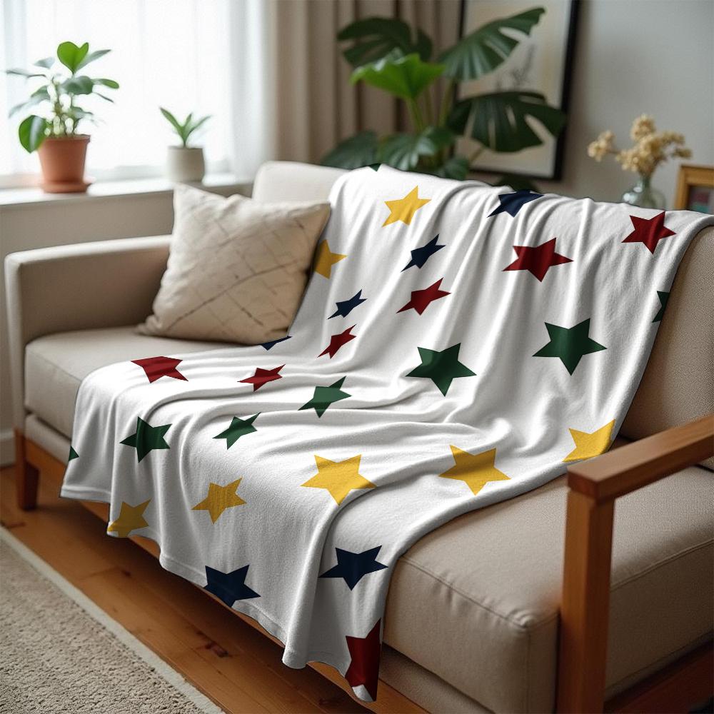 Vintage Multicolor Star Grid Cartoon Anime Print Flannel Blanket Soft Warm Throw for Kids Bedroom Sofa Christmas Office Car