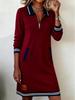 2026 Women's Casual Color Block Lapel Zipper Dress with Pockets