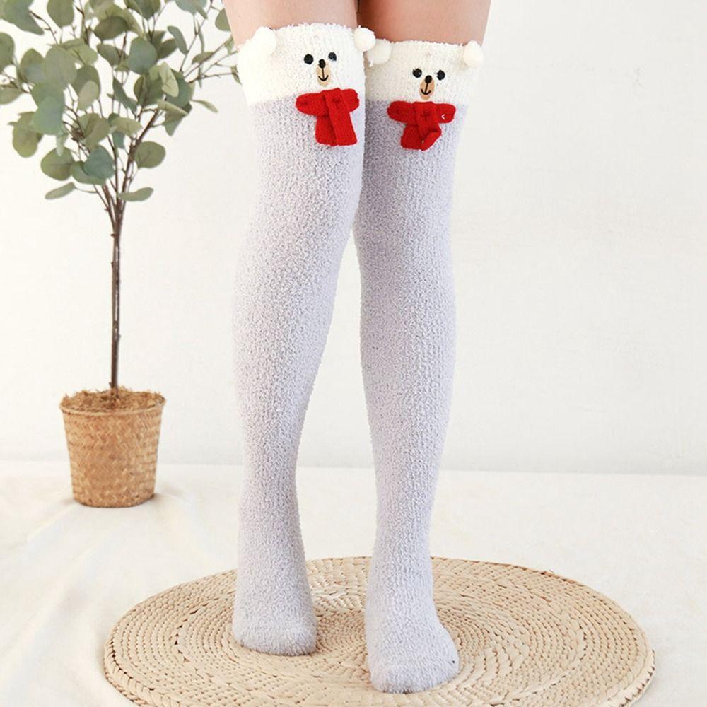 Animal Design Coral Feece Sock 3D Fluffy Floor Stocking Cute Modeling Knee Socks  Women