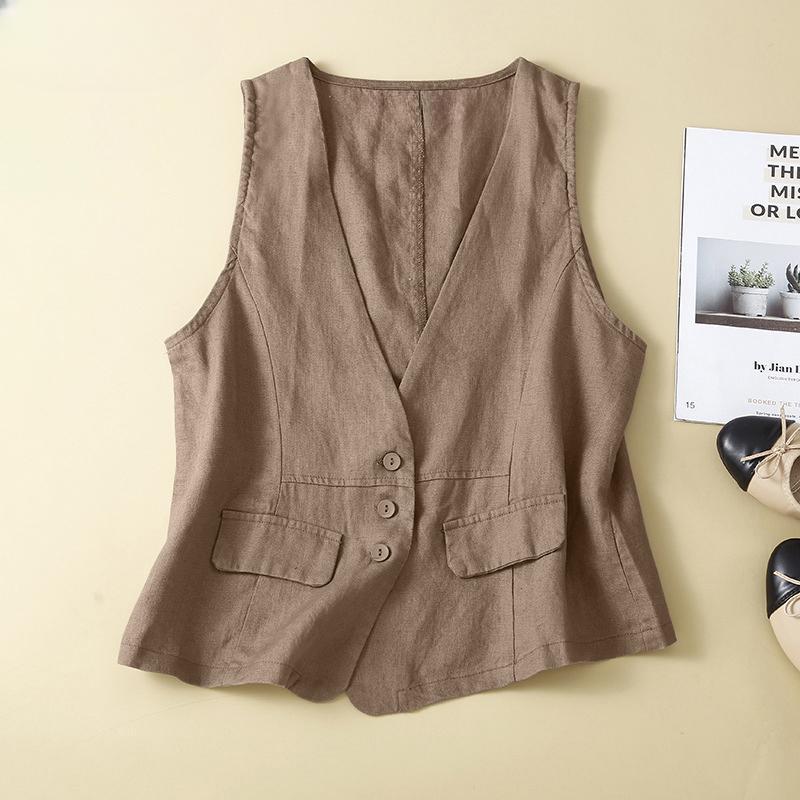 

Сплошной цвет Женская мода Повседневный жилет без рукавов с v-образным вырезом и пуговицами L хаки