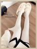 Women's High-Waist Cotton Leggings - Thick, Velvet-Lined, Stirrup Tights In Milk White & Beige for Autumn/Winter