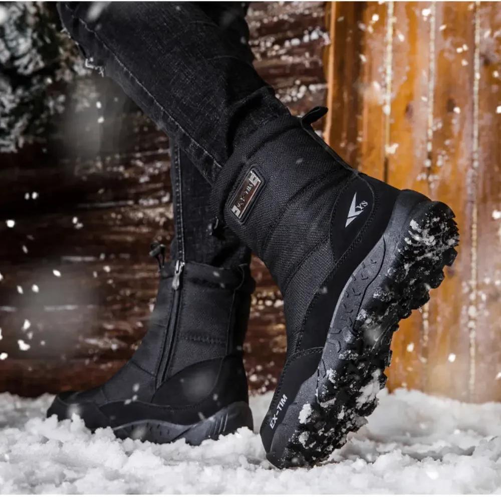 Schneestiefel Herren Wanderschuhe Wasserdichte Winterstiefel mit Fell Winterschuhe Rutschfest Outdoor Herrenstiefel Plateau Dick Plüsch Warm