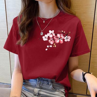 Women's Clothing Short Sleeved Top Women's T-shirt Red Top Women's T-shirt Summer Round Neck Women's Clothing Short Sleeved T-shirt Women's Top