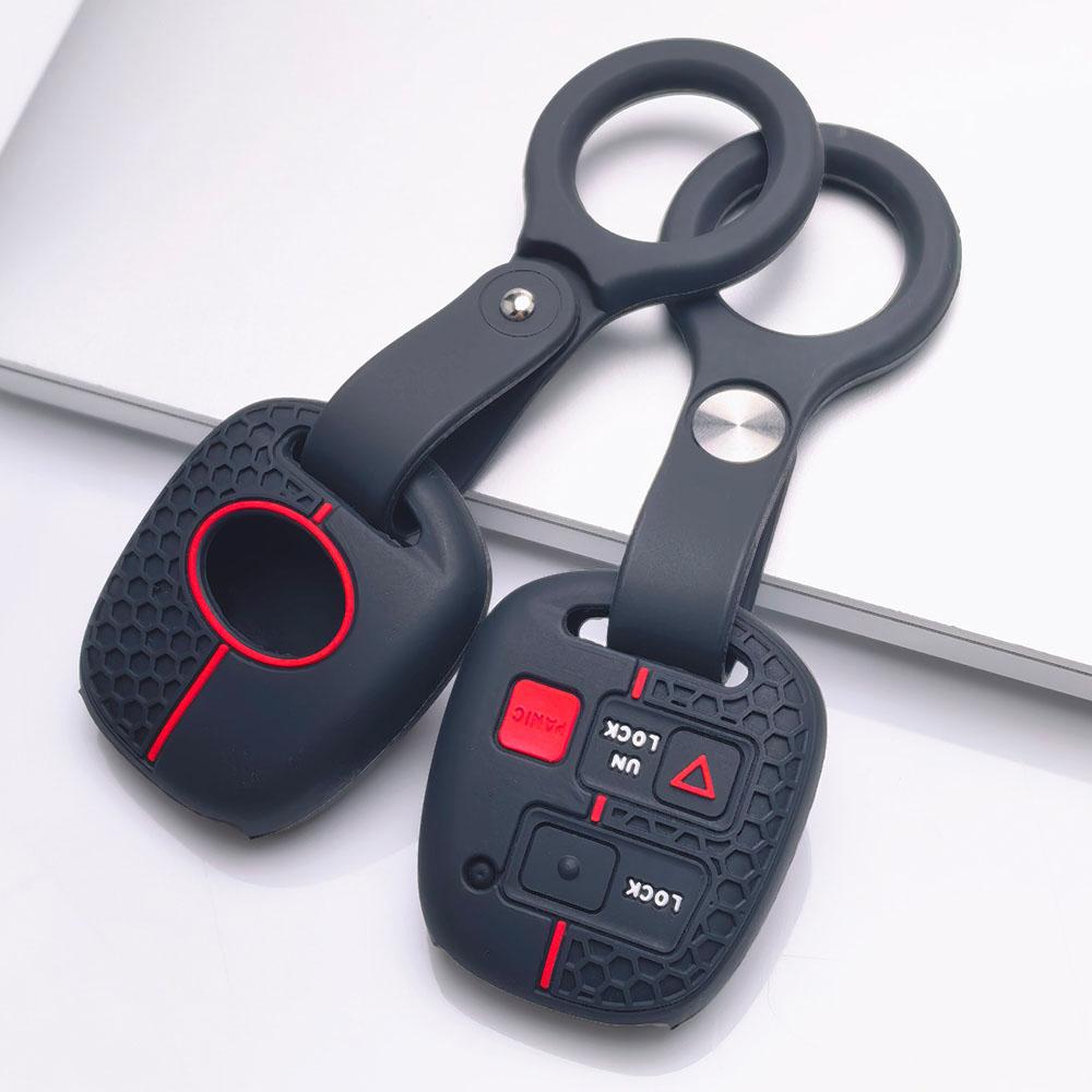Silicone Key Fob Cover with Matching Wrist Strap for Toyota Camry Prado FJ Cruiser Previa RAV4, Fits Toyota Camry Cruiser RAV4, Protective Accessory