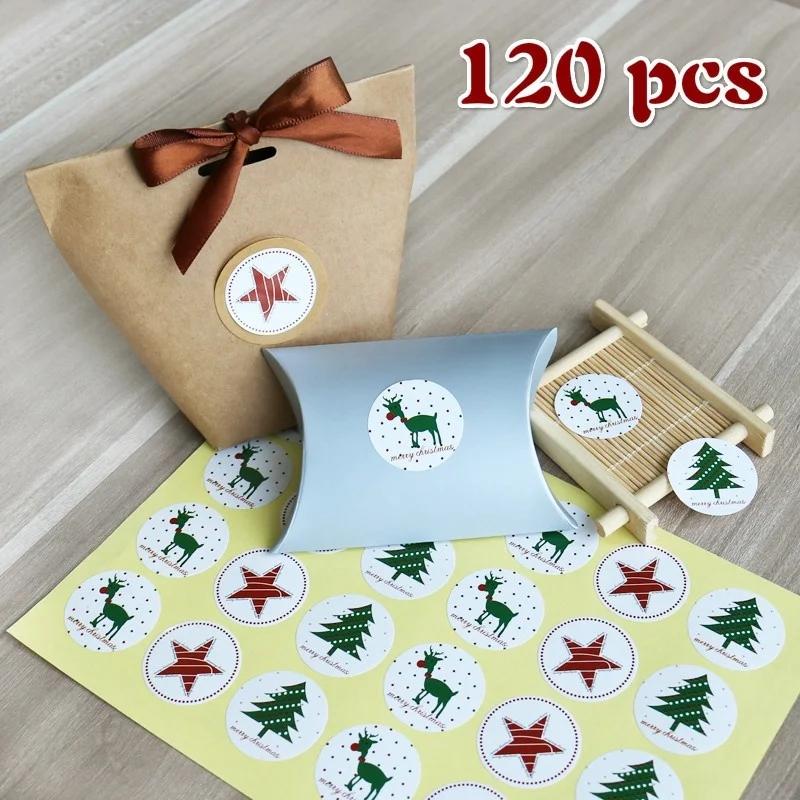 

2026 Fashion Simple Christmas Paper Sticker Elk Merry Seal Sticker DIY Paper Label Kids Stationery Scrapbook Decor Stickers
