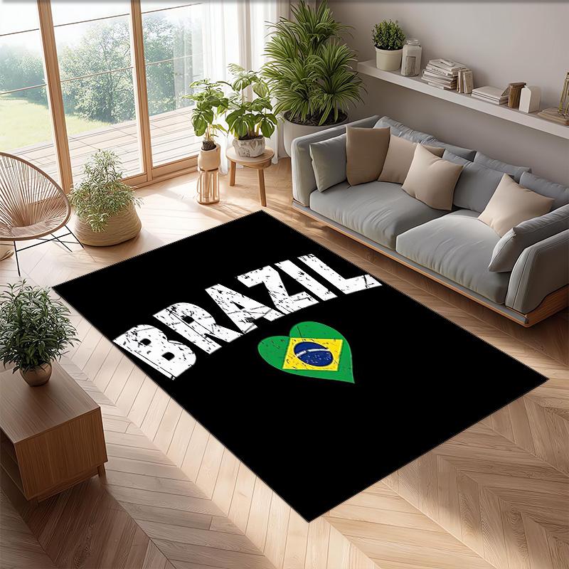 Brazil national football team Printed Flannel Area Rug Non Slip Soft Polyester Floor Carpet Indoor Decor Mat for Bedroom Living Room Sofa
