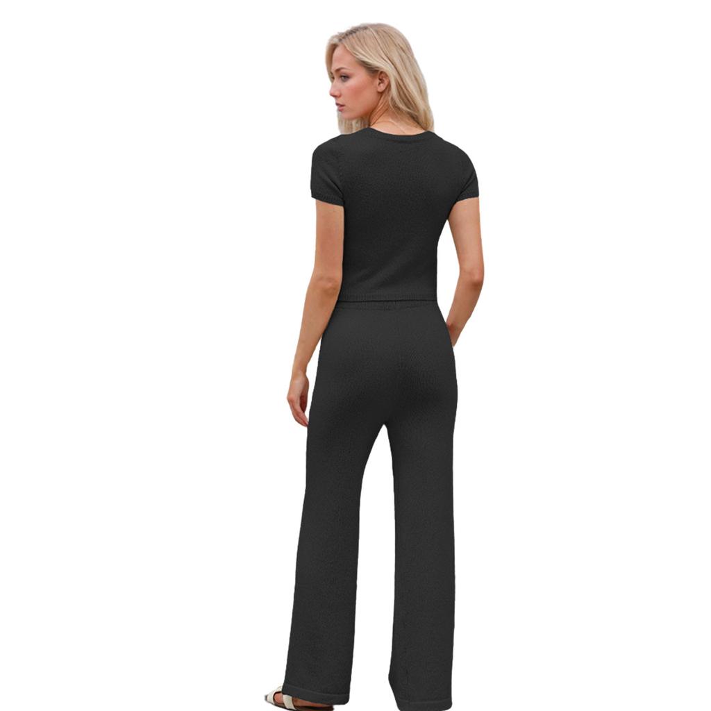 Spring and Summer Women's Casual Fashion Knit Solid Colour Set