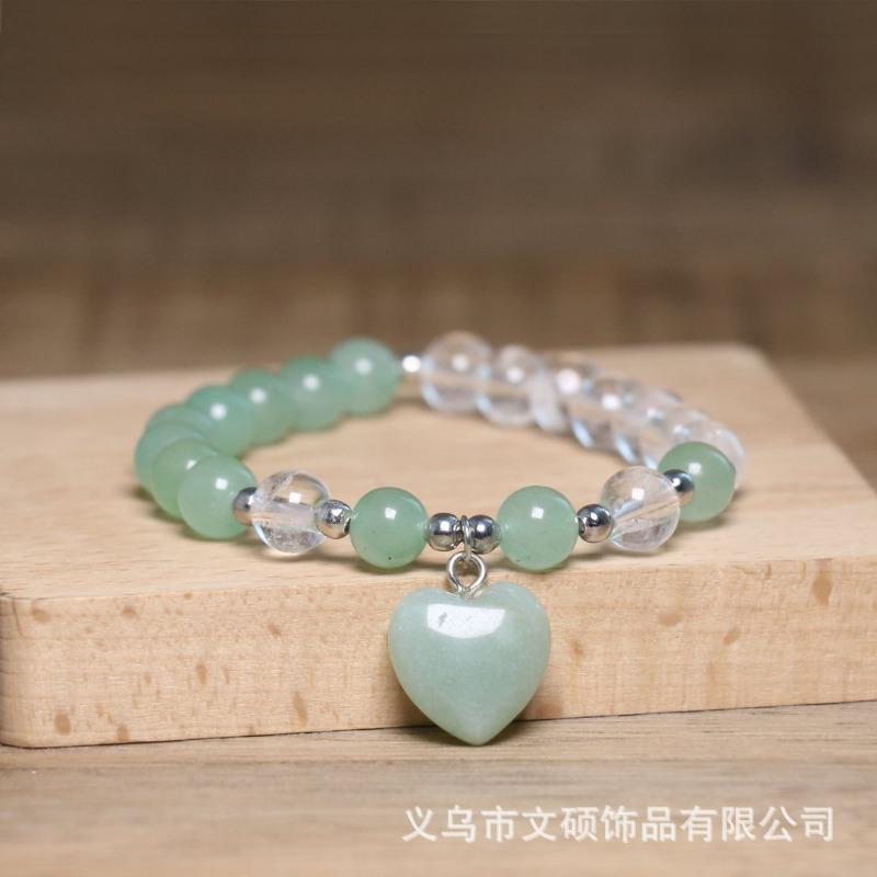 Turquoise Beaded Bracelet with Heart Charm – Silver Accent Dainty Jewelry, Love Protection Gift for Women