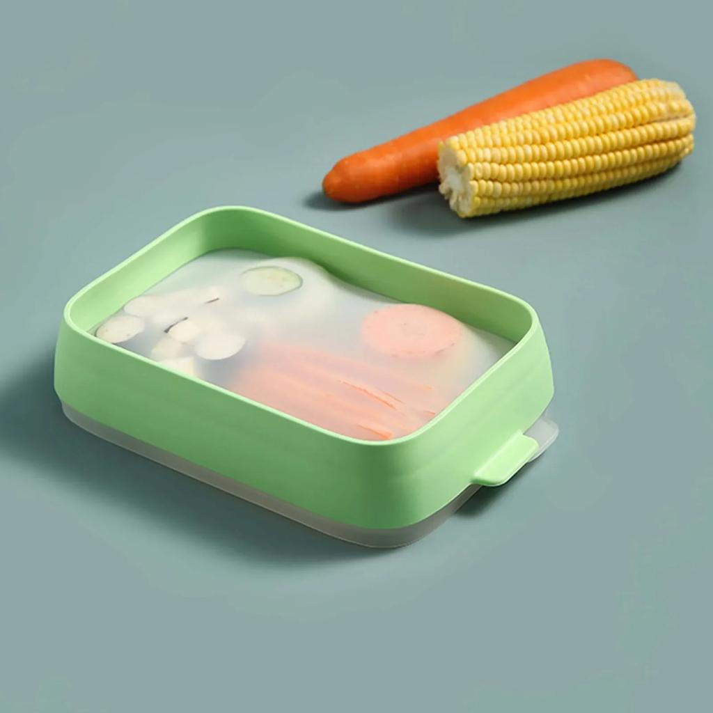 Convenient Lunch Box Grass Green Food Crisper Translucent Fresh-keeping Microwave Safe Silicone Lunch Box