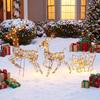 3-Piece Lighted Reindeer and Sleigh Set, PP Rattan Outdoor Christmas Decoration with LEDs, 8 Modes, Daily Timer