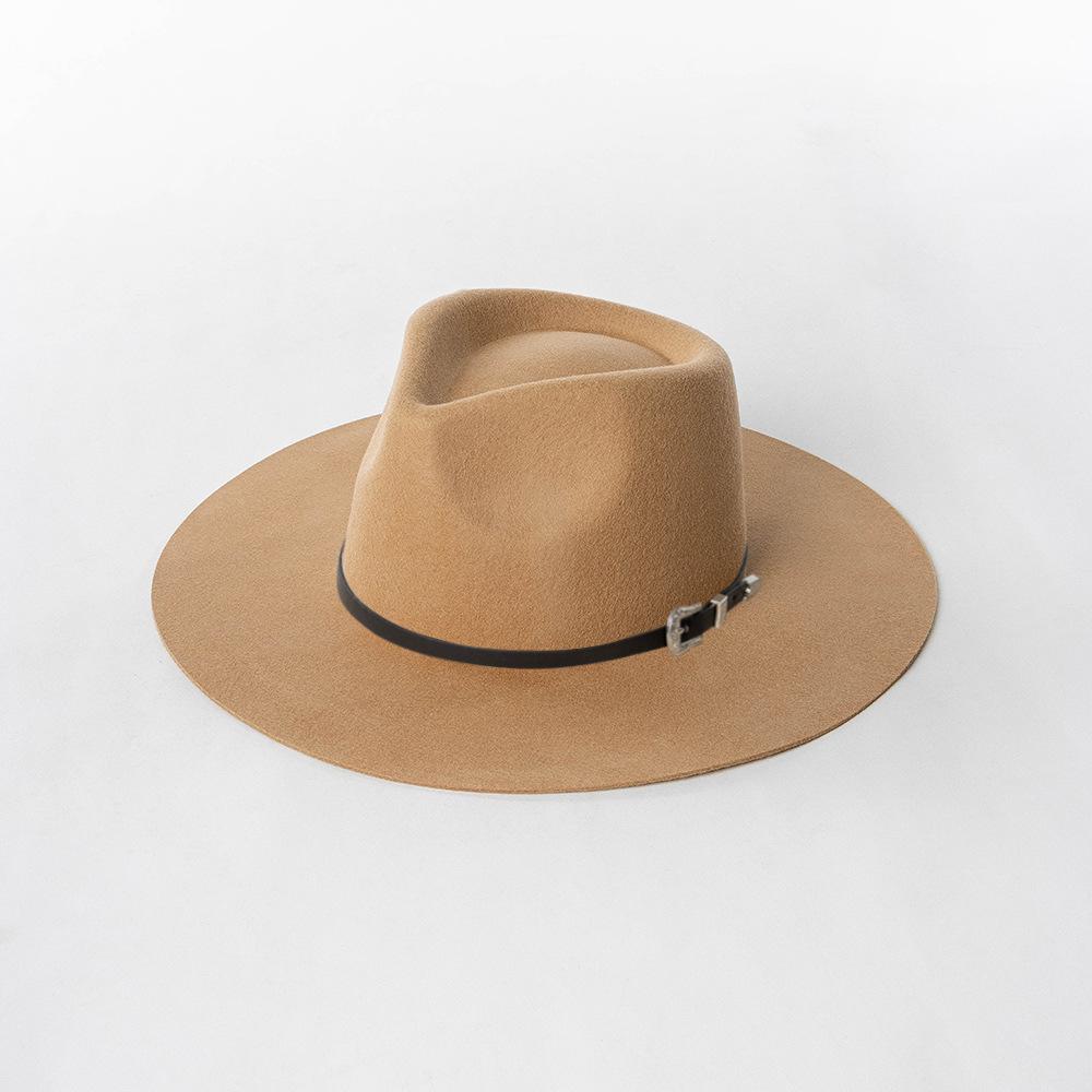 202601-HH2063F Ins  Classic Dropshipper Winter Earth Tone Color Wool Felt Belt  Fedoras Cap Men Women Leisure Panama Jazz Hat