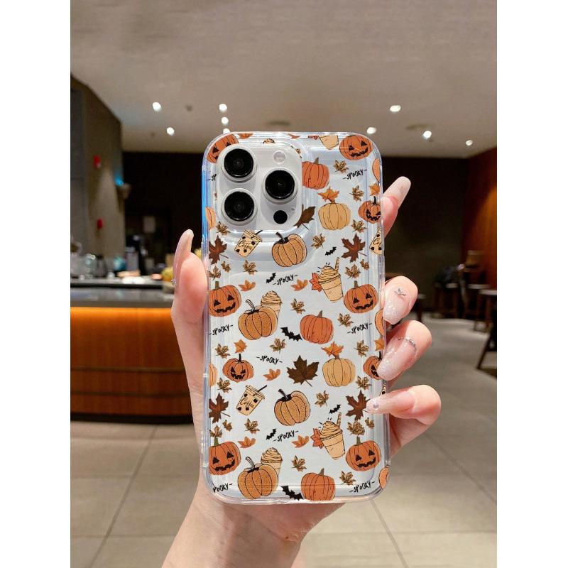 Milk tea pumpkin leaves are suitable for Apple 15pro mobile phone case iPhone14pro transparent 13 girl 16 airbag 12