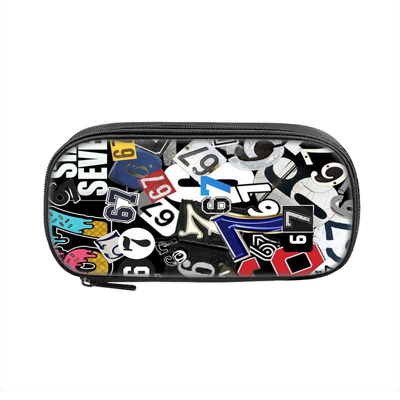 Six Seven Printed Pattern Nylon Pencil Case For Students With Compact Storage And Casual Style