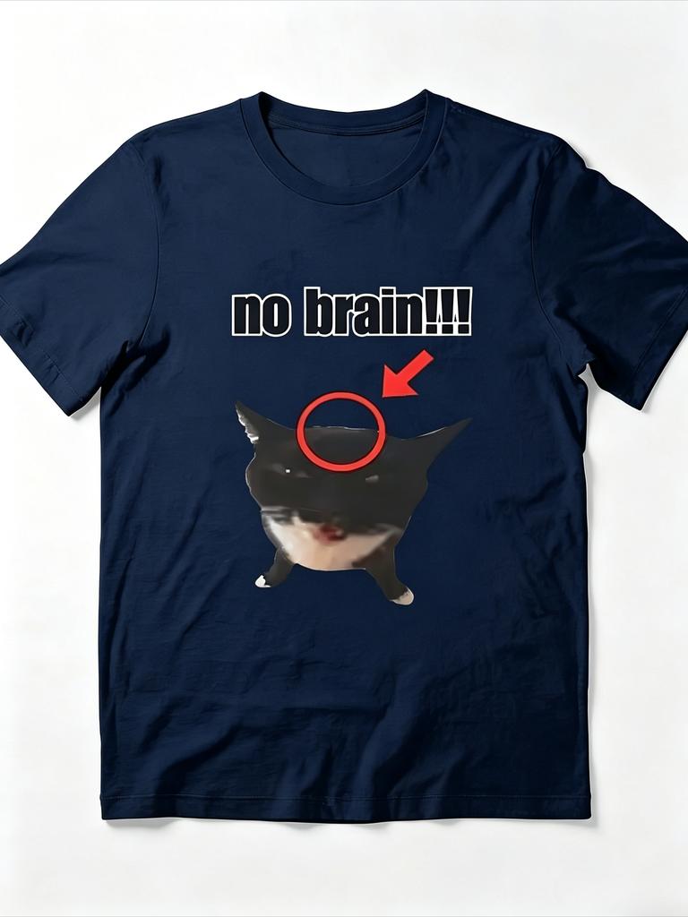 No Brain Meme Cat Unisex Unisex Tshirt Funny Black Cat Meme Graphic Internet Viral Humor Casual Unisex Short Sleeve Tee