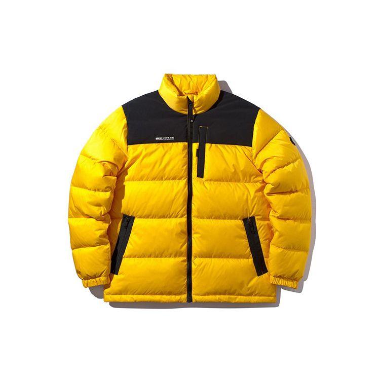 Li Ning Badfive Basketball Serie Stehkragen Farbblock Kurz Warm Daunenjacke Herren Jacke Öl-Gelb AYMP101-3