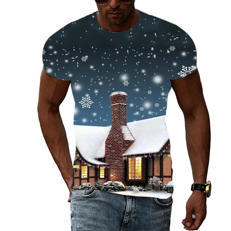 New Christmas Tree 3D Print Casual Fashion Men's Hip-Hop Fun Short-Sleeve T-Shirt Summer Stylish Trendy Round-Neck Lightweight Top