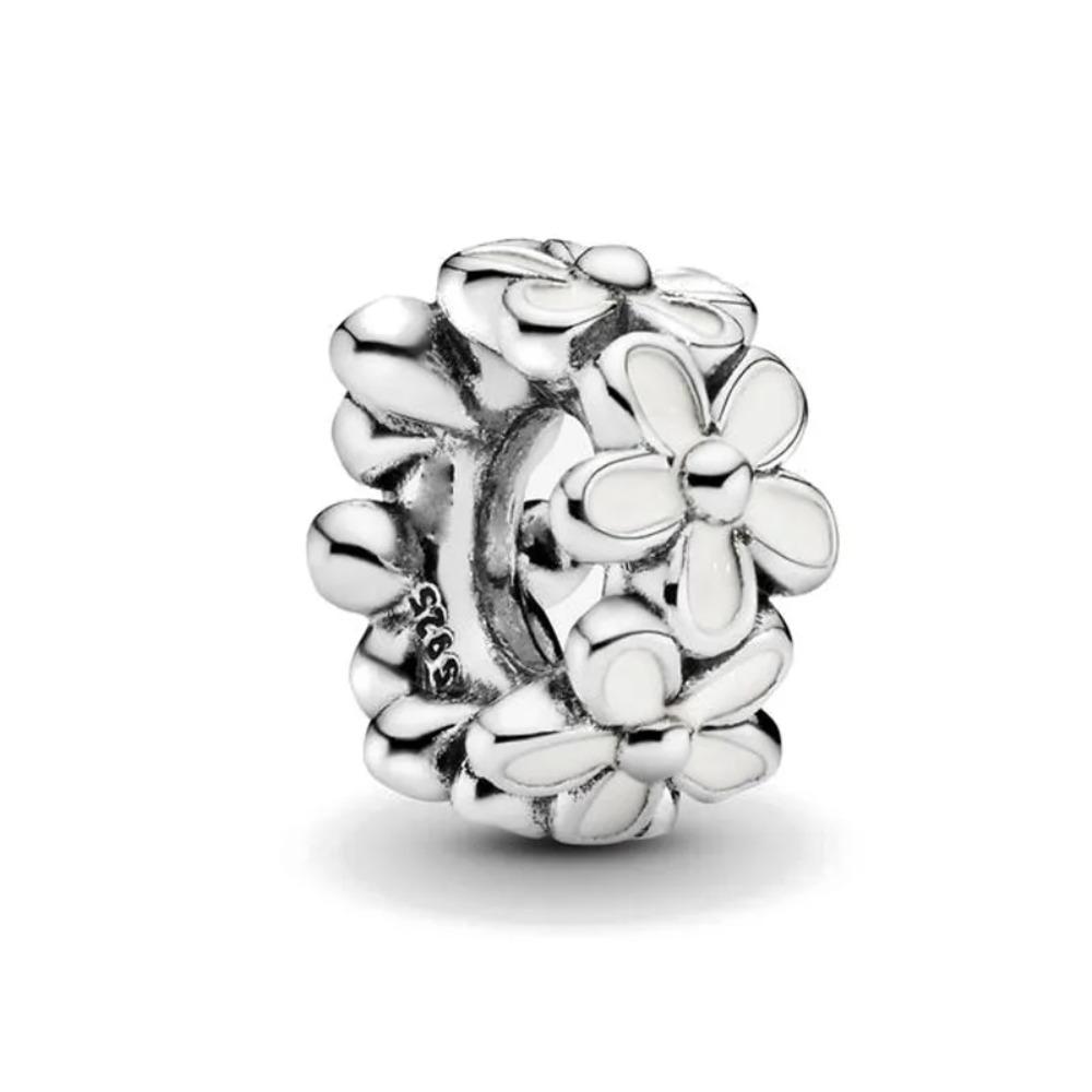 New Shining Zircon Love Heart Spacer Bead 925Silver Pendant for DIY Bracelet Flower Charm Women Jewelry Making