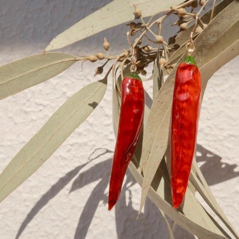 Chili Vegetable Epoxy Earrings: Handmade Ancient Hanfu Style with Real Dried Fruit Pendants