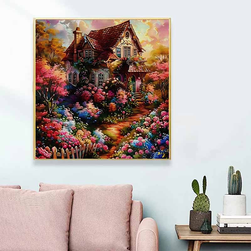 New Arrival 5D DIY Full Circle Diamond Painting "Castle Garden" Embroidery Cross Stitch Home Decor Gift