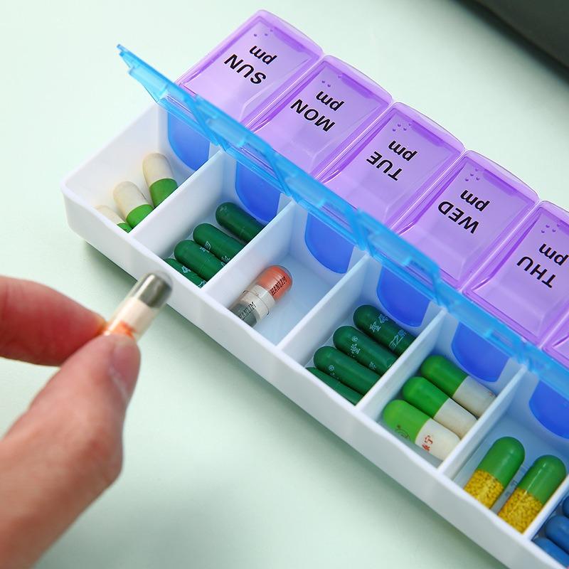 Weekly Portable Travel Pill Box Cases 7 Days Organizer 14 Grids Pills Container Storage Tablets Vitamins Medicine Fish Oils