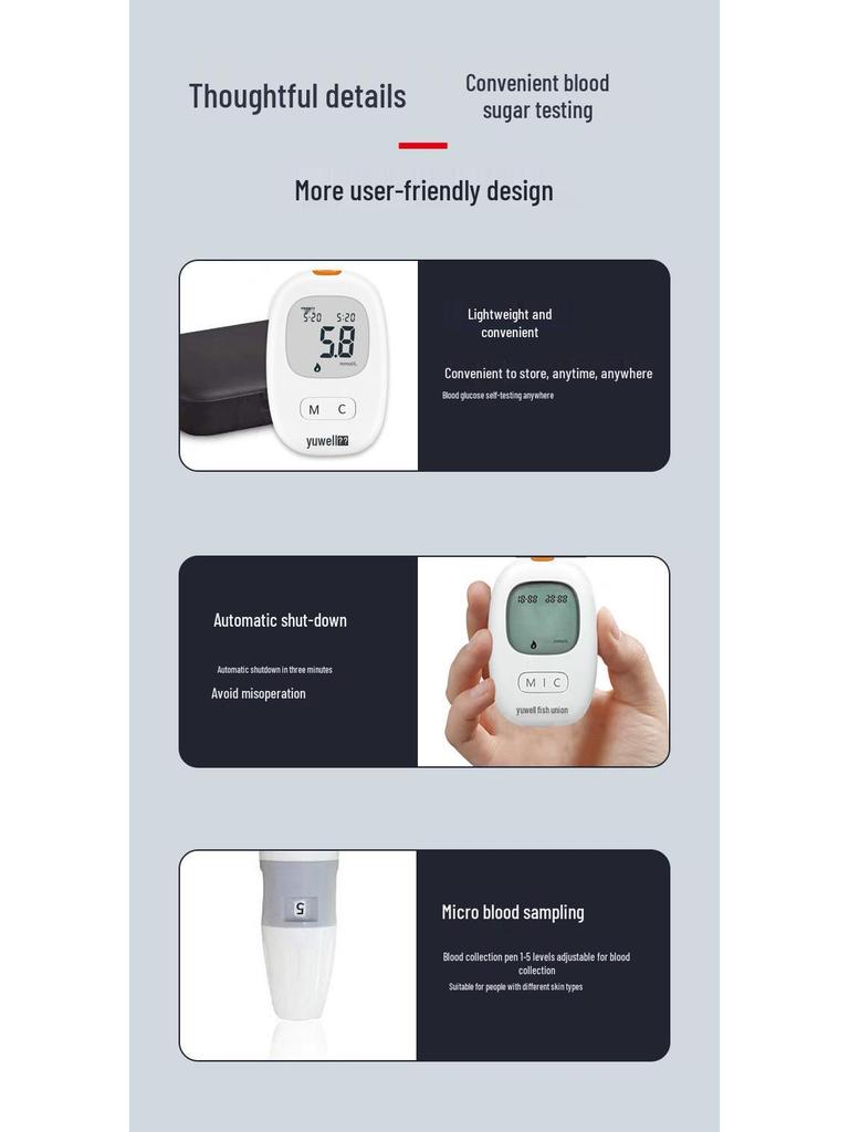 Yuwell Blood Glucose Meter Test Strips 710/730, Yuezhun Type 1, Household Use, Independent Packaging