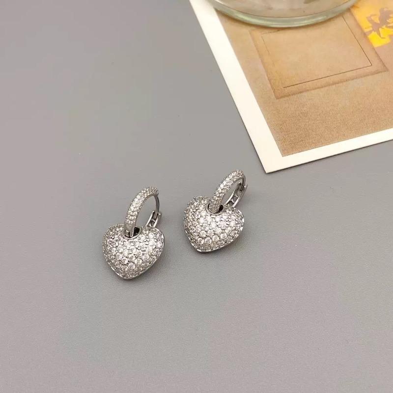 Silver Needle Three-dimensional Heart-shaped Hollow Diamond-encrusted Elegant Earrings with Heart-shaped Double-sided Ear Clasps Trendy Style