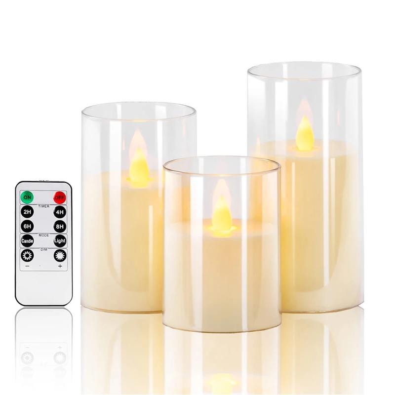 6Pcs/Set LED Flickering Taper Candles Battery Operated Flameless Long Candles with Timer & 10-Key Remote for Wedding Party Home Decor
