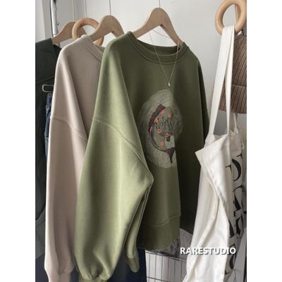 Fun Big Fish Illustration Design Casual Western Style Versatile Loose Sweatshirt for Women Spring and Autumn