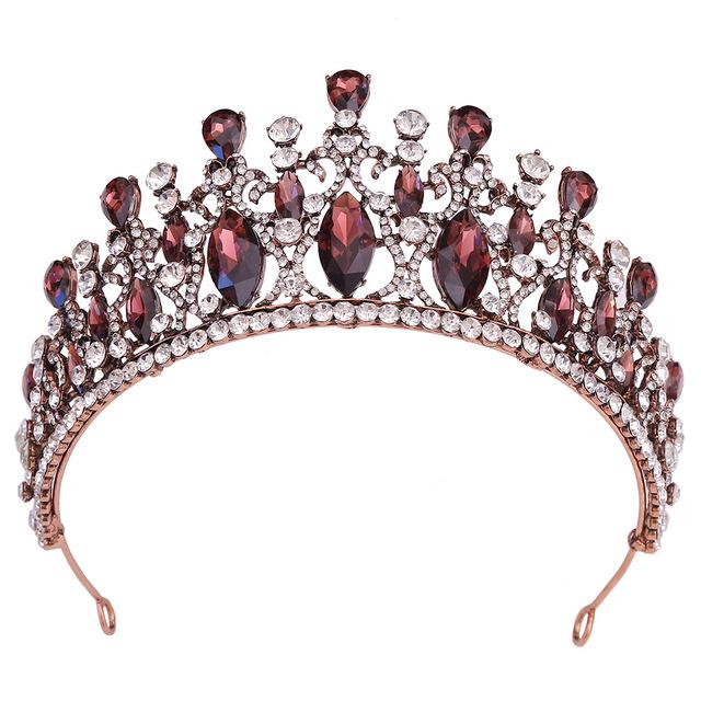 Gorgeous Bronze Purple Crystal Wedding Crown Vintage Bridal Diadem Royal Queen Tiaras Crown Headdress Wedding Dress Hair Jewelry