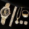 Fashion Light Luxury High-end Sense Diamond Set Steel Belt Large Disc Women's Quartz Watch Set 6 Pieces Set, Suitable for Christ