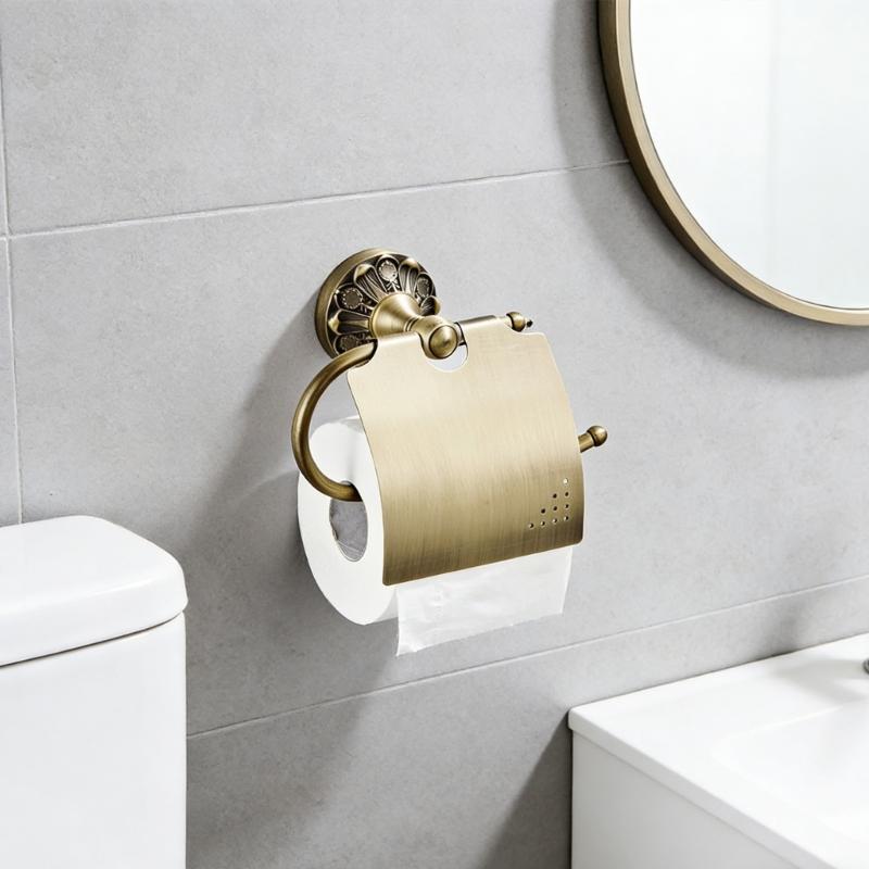 European Brushed Toilet Paper Holder Wall Mounted Space Saving Retros Gold Decorative Bathroom Accessories