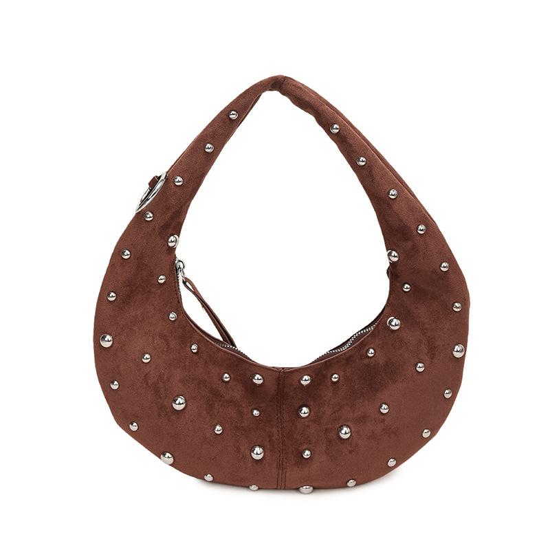 New niche underarm bag women's new fashionable versatile rivets half-moon single shoulder simple messenger women's bag