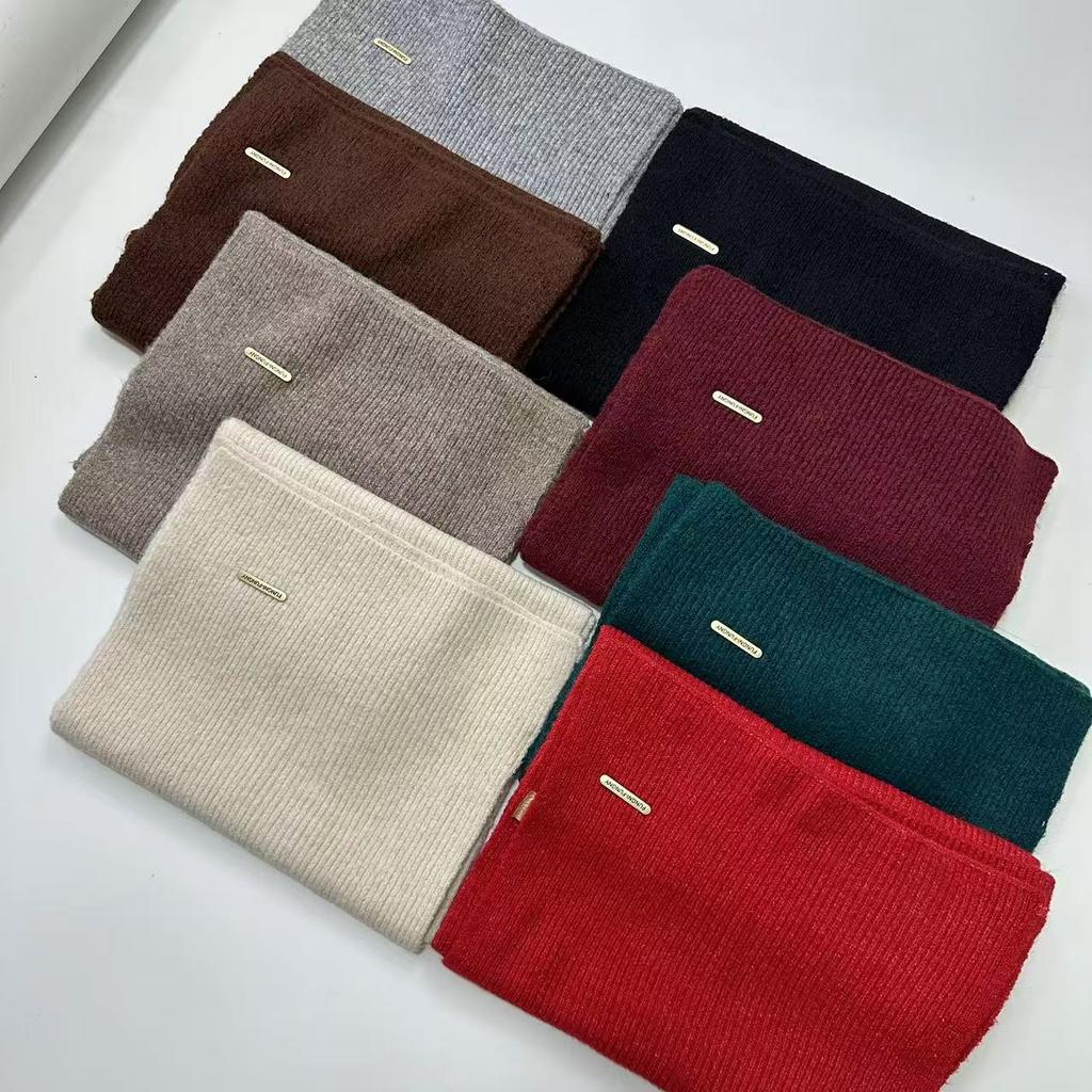 Korean Style Wool Solid Color Knitted Scarf Winter Versatile Neck Warmer High-End Gift for Women and Men