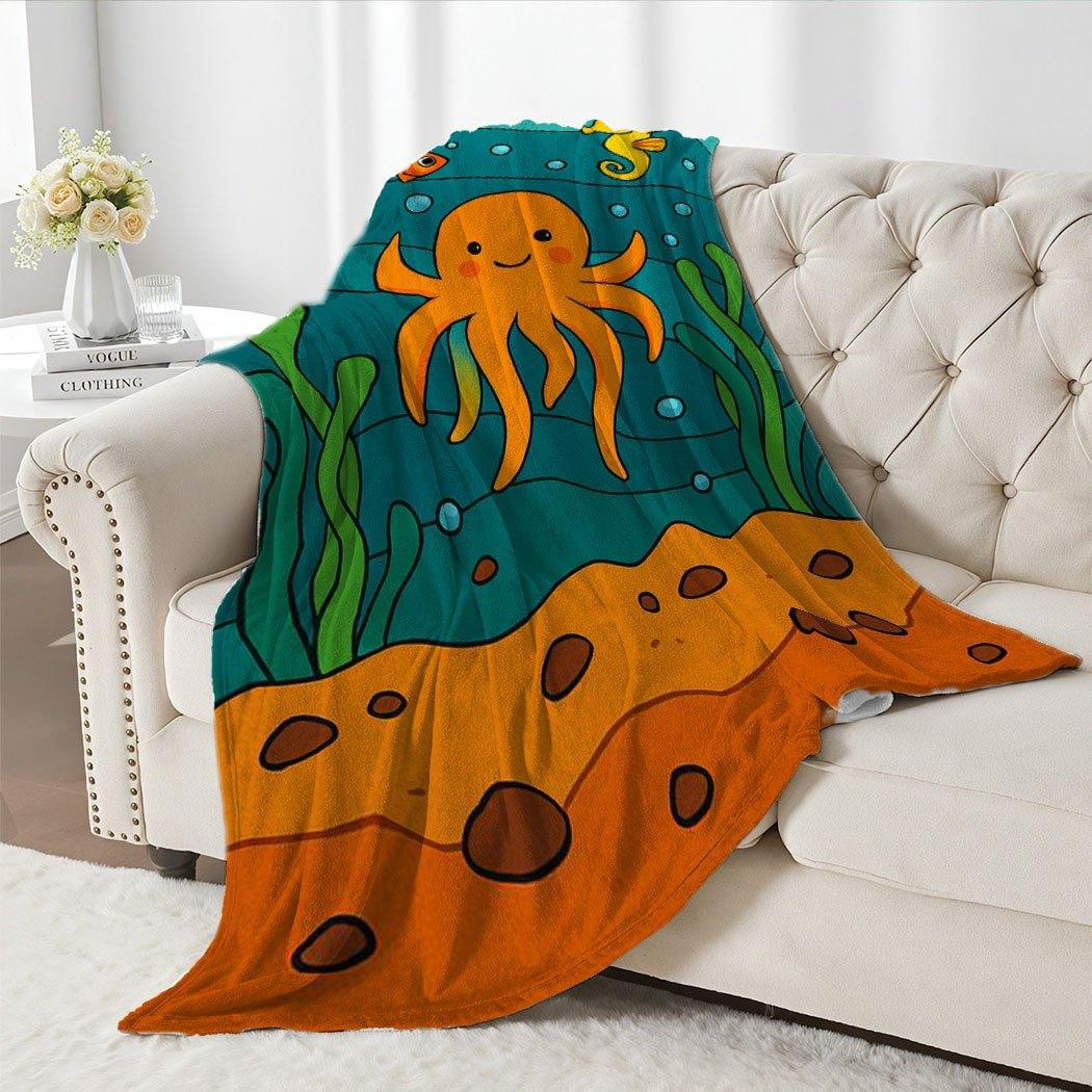 

Cartoon Octopus Underwater Sea Blanket – Cute Ocean Animal Design, Kids Gift for Bed or Sofa 75x90cm