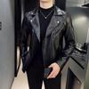 Men's Slim Korean Style Leather Motorcycle Jacket with Big Lapel for Spring & Autumn