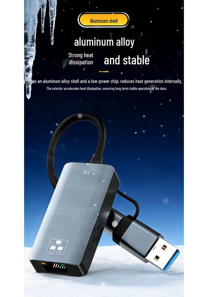USB 2.5G Network Card, 2500Mbps RTL8156b Type-C High-Speed Ethernet Adapter for NAS