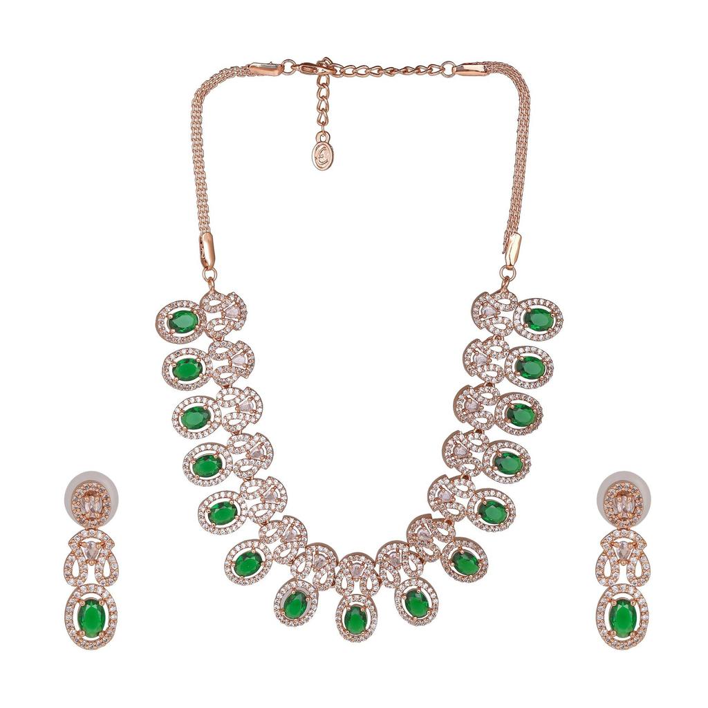 Collier scintillant pour femme Estele en or rose avec zircons cubiques et cristaux verts