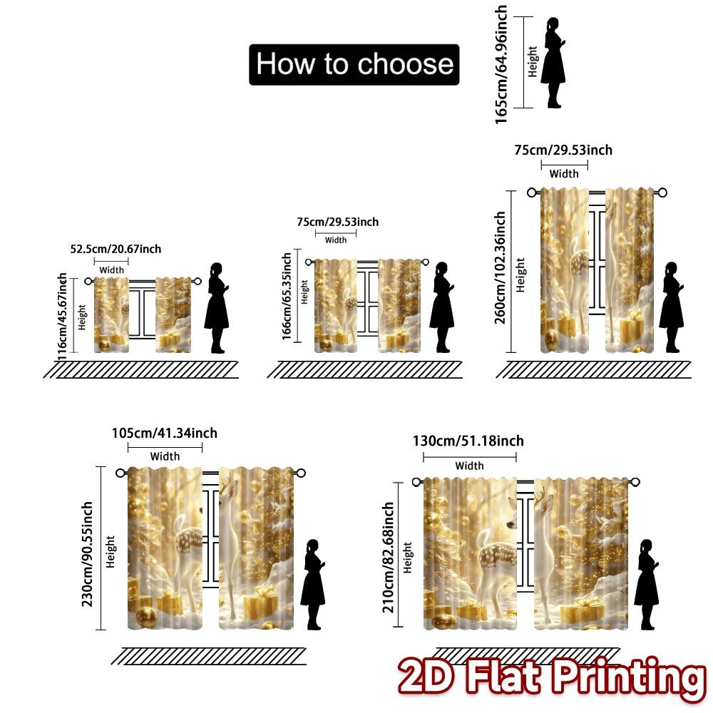 2pcs,Curtains Cute Deer Christmas Gift (2) Chic Light Filtering Curtains Machine Washable Fabric Curtains Decorations For Home