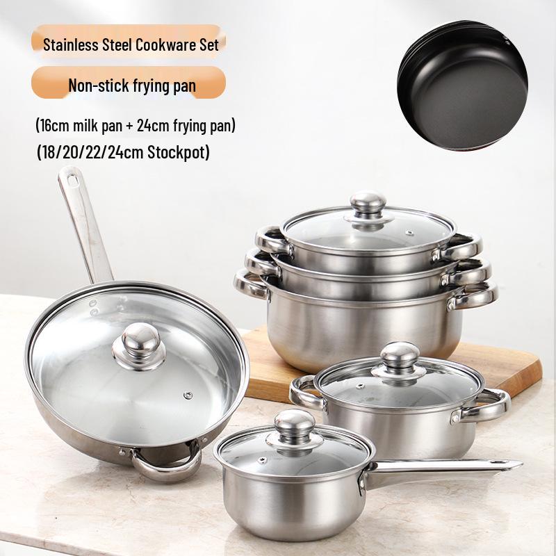 12dílná nepřilnavá sada nerezového nádobí se zlatě pokovenými rukojeťmi