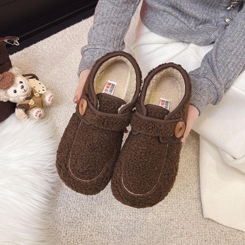 2025 New Winter Soft-soled Mary Jane Fashion Commuter Piled Thickened Warm Flat-soled Cotton Shoes Women's Fluffy Shoes