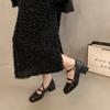 Thick Heel Square Head Mary Jane Small Leather Shoes Women's British Spring and Autumn Shoes Light Mouth Single Shoes Women's Temperament French Retr