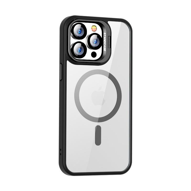

Luxury Bracket Magnetic Case for iPhone 17 16 15 14 13 12 11 Pro Max Case for Magsafe Wireless Charge Cover With Lens Protector for iPhone 17Pro Max