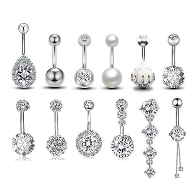 14G Belly Button Rings Stainless Steel Navel Rings Pearl CZ Body Piercing Jewelry Barbell
