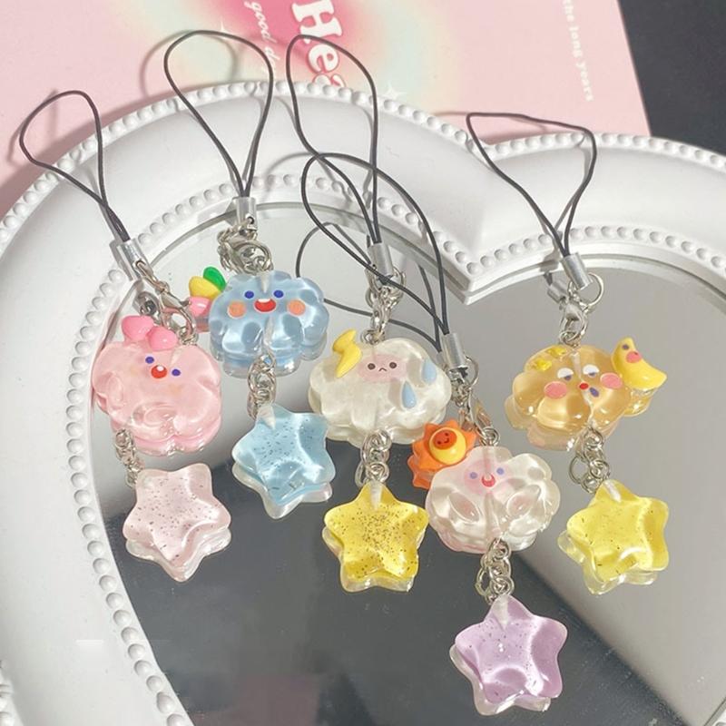 Cute Star Pendant Phone Chain Y2K Style Dainty Cloud Star Bead Phone Lanyard Keychain for Girls Women Backpack Ornament