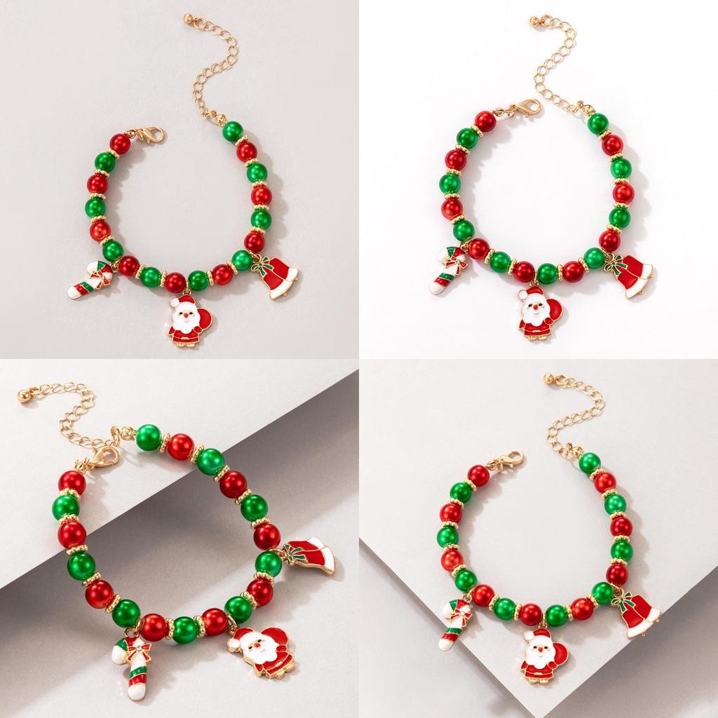 Christmas Bell Beaded Bracelet With Santa Claus Charm For Holiday Gift Giving