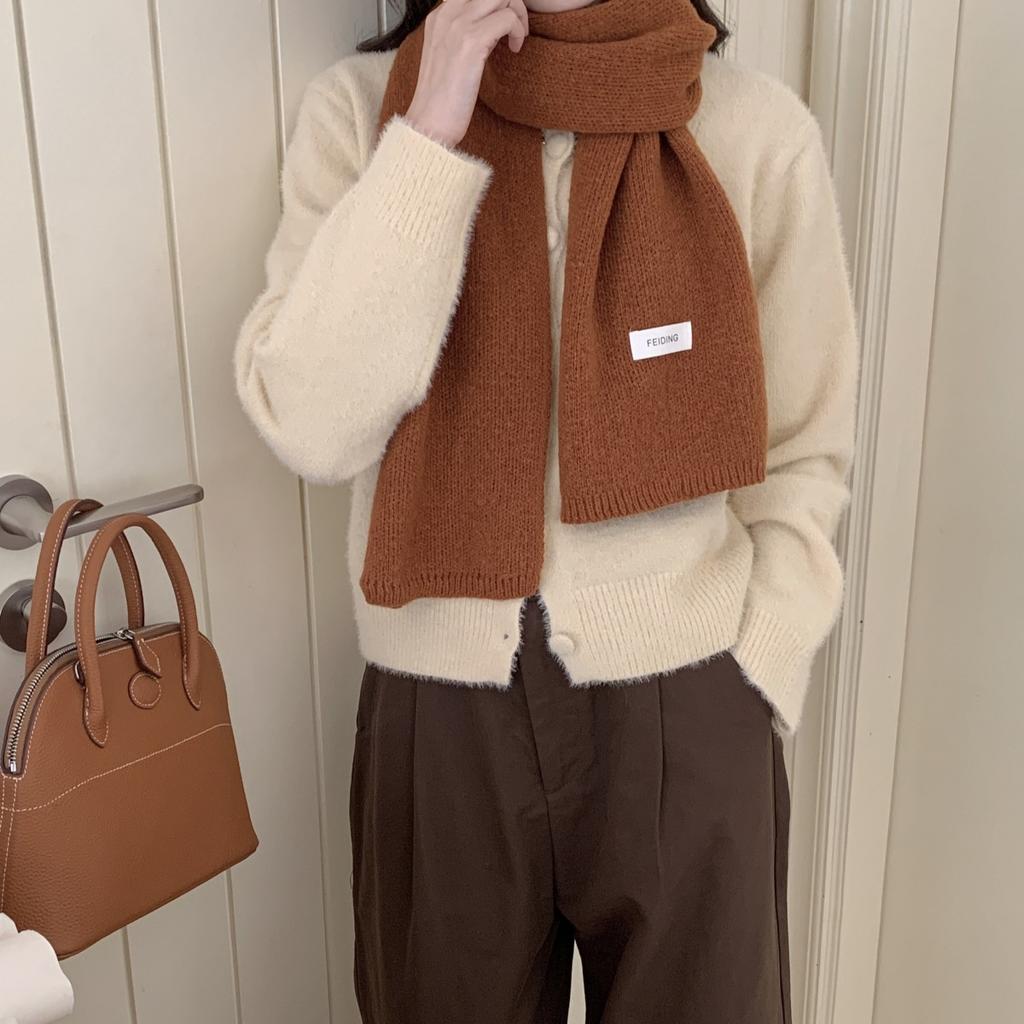 Solid Color Warm Scarf Women'S Versatile Wool Soft Waxy Couple College Style Versatile Japanese Tide Scarf