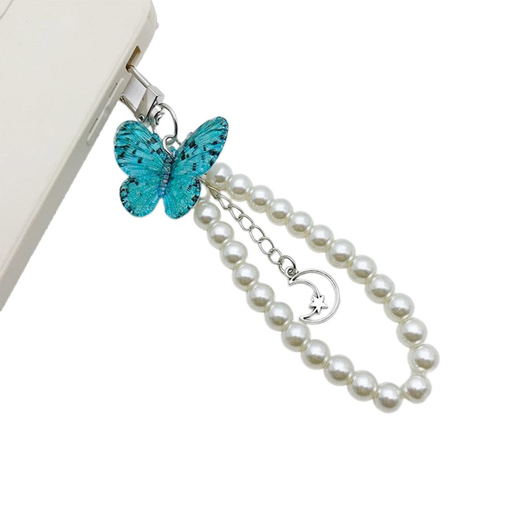 Cute Pendant Keychain with Butterfly Exquisite Pearls Beaded Rings Pendant Keyring Butterfly Keychain Handbag Pendant
