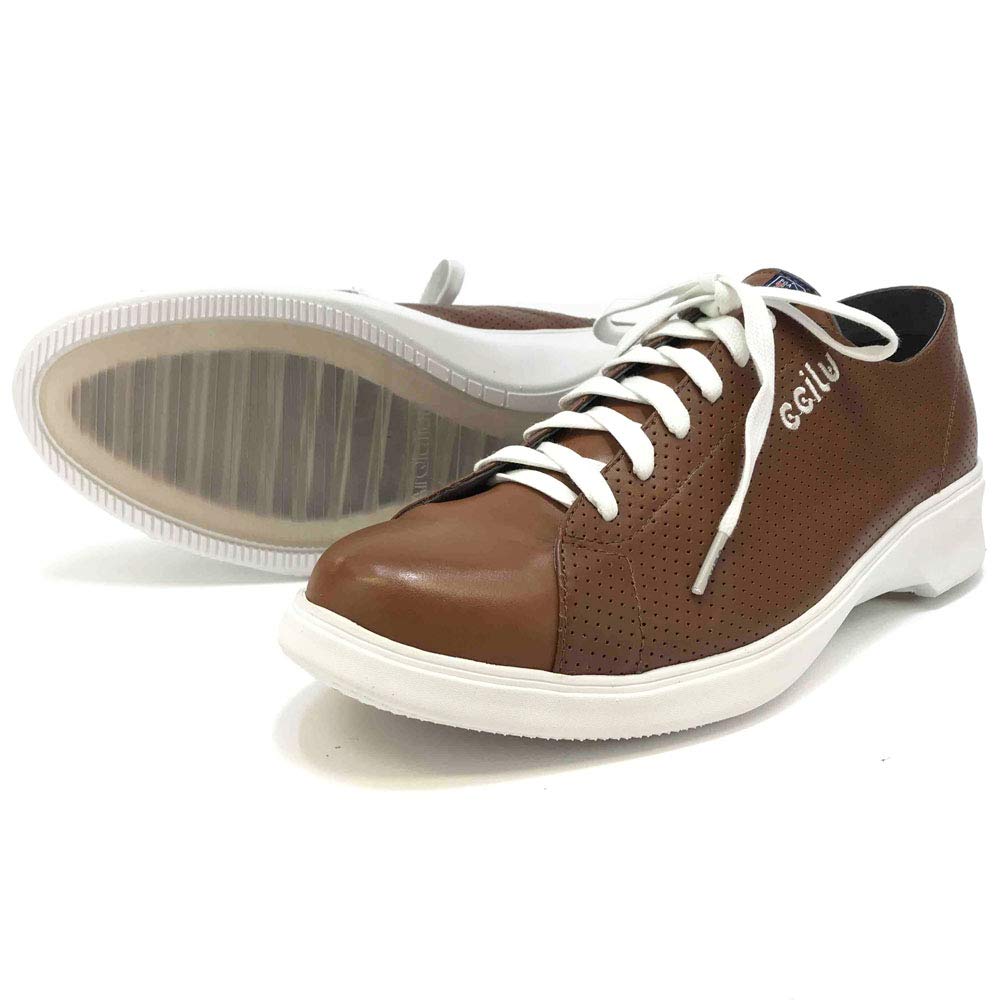 

Chill Men s Brown Sneakers, Size 25.5cm, Genuine Leather, Ultra Lightweight, Thick Sole, Breathable with Every Step, PGA Tour Collaboration