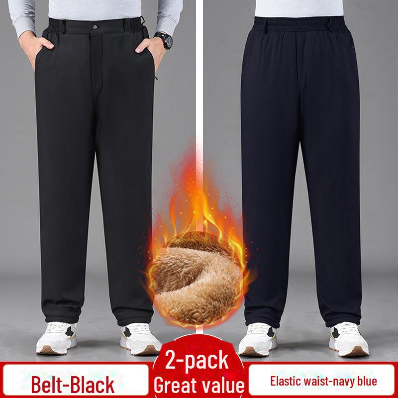 Pánské zesílené ležérní zimní kalhoty - Hřejivé bavlněné sametové kalhoty pro středního věku a starší